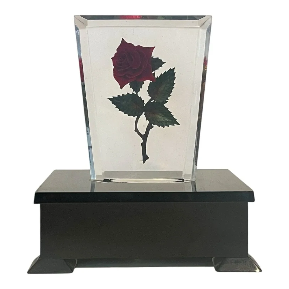 Vintage Lucite MCM Retro Art Deco Encased Rose Lamp Night Light Switch Plug In